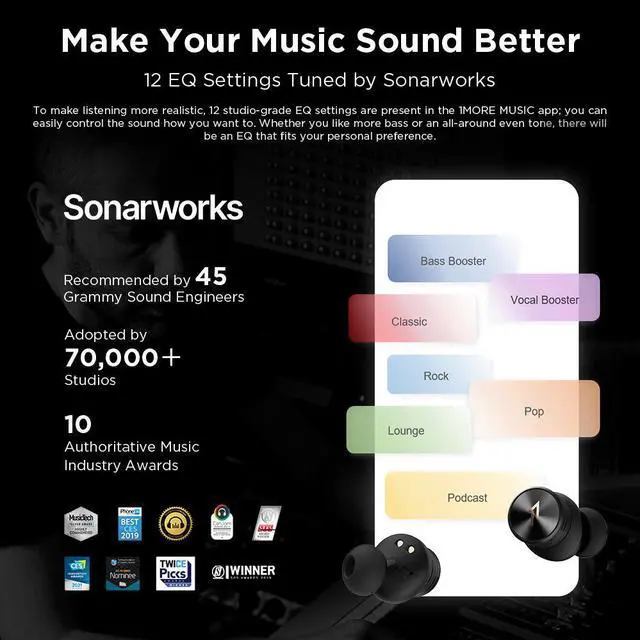 Alt view image 4 of 7 - 1MORE PistonBuds Pro Hybrid Active Noise Canceling Wireless Earbuds, Bluetooth 5.2 Headphones, 12 Studio-Grade EQs, AAC, 30h Playtime, 4 Mics with DNN, Gaming Mode, IPX5, Black