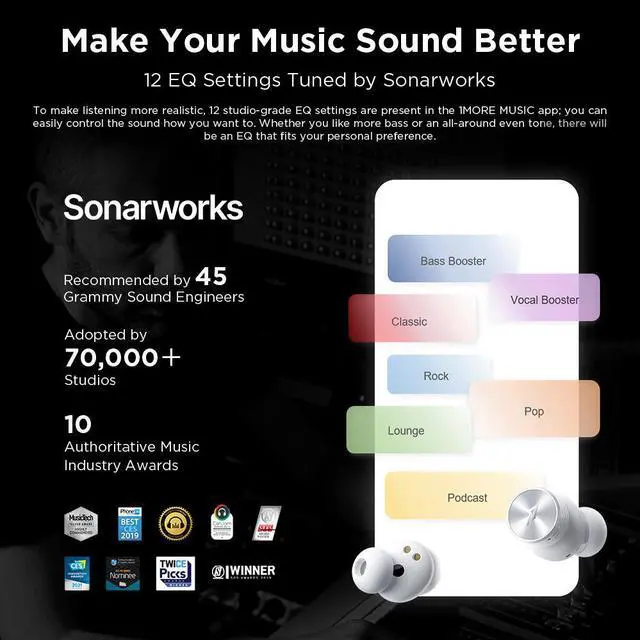 Alt view image 4 of 7 - 1MORE PistonBuds Pro Hybrid Active Noise Canceling Wireless Earbuds, Bluetooth 5.2 Headphones, 12 Studio-Grade EQs, AAC, 30h Playtime, 4 Mics with DNN, Gaming Mode, IPX5, White
