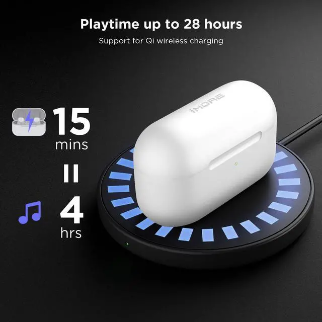 Alt view image 5 of 7 - 1MORE EVO Noise Cancelling Earbuds, Audiophile Headphones with Dual Drivers, Adaptive ANC, Bluetooth Headphones, HiFi Sound, LDAC, Hi-Res Audio, 6 Mics, 28H Playtime, Wireless Charging, White