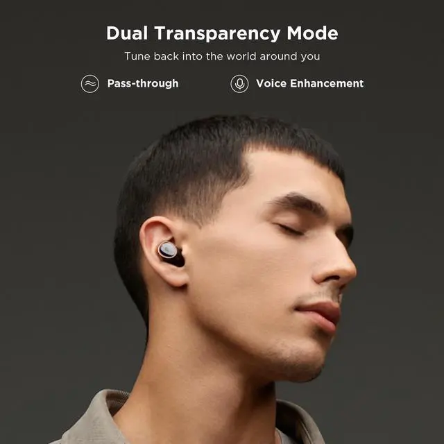 Alt view image 4 of 7 - 1MORE EVO Noise Cancelling Earbuds, Audiophile Headphones with Dual Drivers, Adaptive ANC, Bluetooth Headphones, HiFi Sound, LDAC, Hi-Res Audio, 6 Mics, 28H Playtime, Wireless Charging, Black