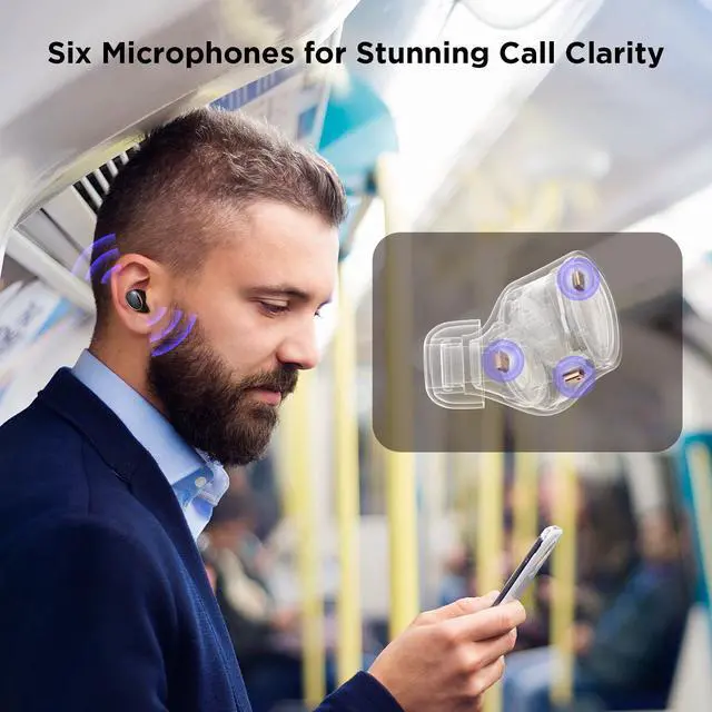 Alt view image 7 of 7 - 1MORE EVO Noise Cancelling Earbuds, Audiophile Headphones with Dual Drivers, Adaptive ANC, Bluetooth Headphones, HiFi Sound, LDAC, Hi-Res Audio, 6 Mics, 28H Playtime, Wireless Charging, Black