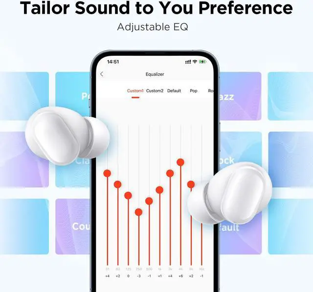 Alt view image 4 of 7 - 1MORE Omthing AirFree Buds, Wireless Earbuds Bluetooth 5.3 Headphones, 44 Hours Playtime, 8mm Dynamic Driver, Adjustable EQ Modes, Smart Noise Cancellation, White