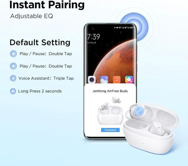 Alt view image 5 of 7 - 1MORE Omthing AirFree Buds, Wireless Earbuds Bluetooth 5.3 Headphones, 44 Hours Playtime, 8mm Dynamic Driver, Adjustable EQ Modes, Smart Noise Cancellation, White