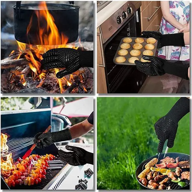 Alt view image 5 of 7 - Oven Frying Smoker Barbecue Grill BBQ Baking Cooking Grilling Gloves 932 F Extreme Heat Rated Cut Fire Resistant Glove Indoor Outdoor Extra Long Cuff Kitchen Mitts for Men Women 1pair