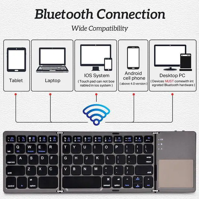 Alt view image 7 of 7 - Mini Folding keyboard, Wireless Bluetooth Keyboard with Touchpad for Windows, , IOS For ipad Phone Tablet