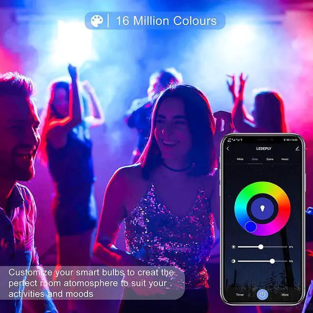 Alt view image 5 of 7 - A15 LED Smart Bulb, Compatible with Alexa, Google Home, E26, 5W=40W, Color Changing, Dimmable WiFi Light Bulbs, No Hub Required, 3Pack