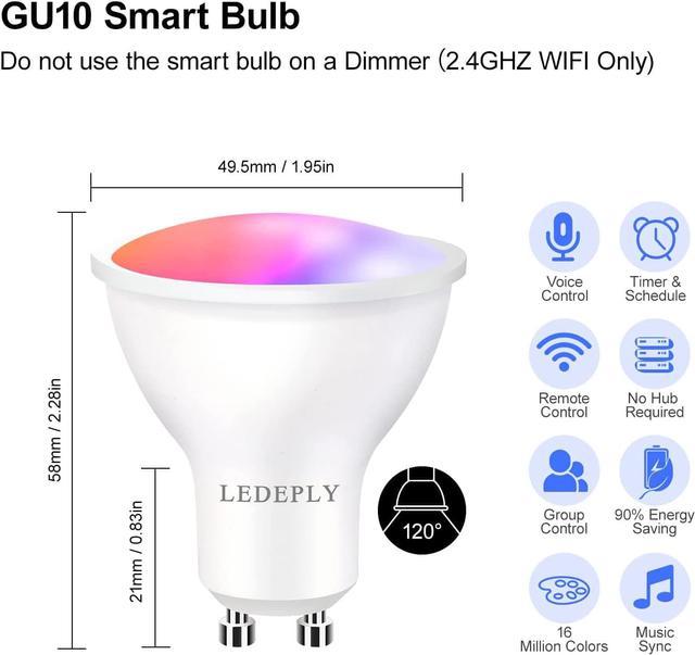 GU10 Smart Spot Light Bulb Compatible with Alexa, Google Home, SmartThings,  5W WiFi LED Track Light Bulbs, Color Changing, No Hub Required, 4 Pack