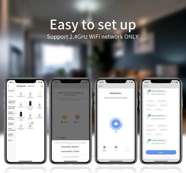 Alt view image 6 of 7 - 5W=40W, A15 Smart Bulb, Compatible with Alexa, Google Home, E26, Color Changing, Dimmable LED WiFi Light Bulbs, No Hub Required, 1 Pack, LEDEPLY