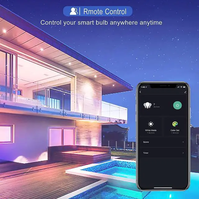 Alt view image 3 of 7 - 5W=40W, A15 Smart Bulb, Compatible with Alexa, Google Home, E26, Color Changing, Dimmable LED WiFi Light Bulbs, No Hub Required, 1 Pack, LEDEPLY