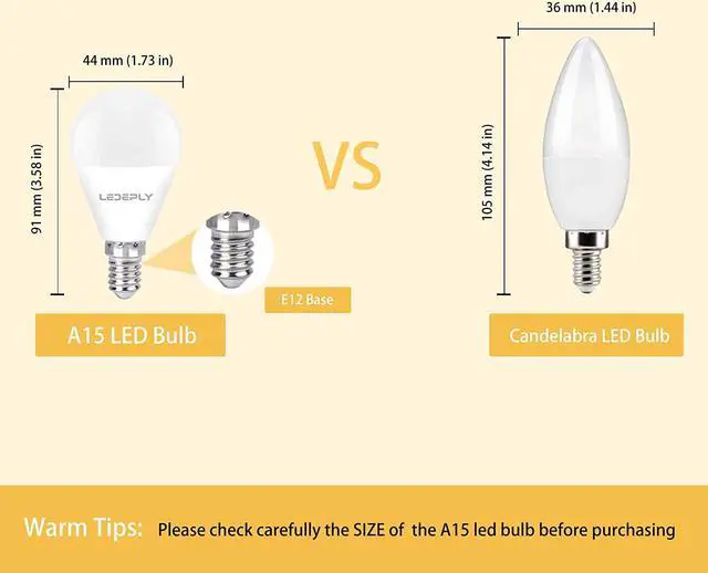 Alt view image 7 of 7 - A15 Ceiling Fan Light Bulbs, Dimmable, E12 Base LED Bulb, 5.5W=40W, Warm White 2700K, 500 Lumen, LED Light Bulb, 6 Pack, LEDEPLY