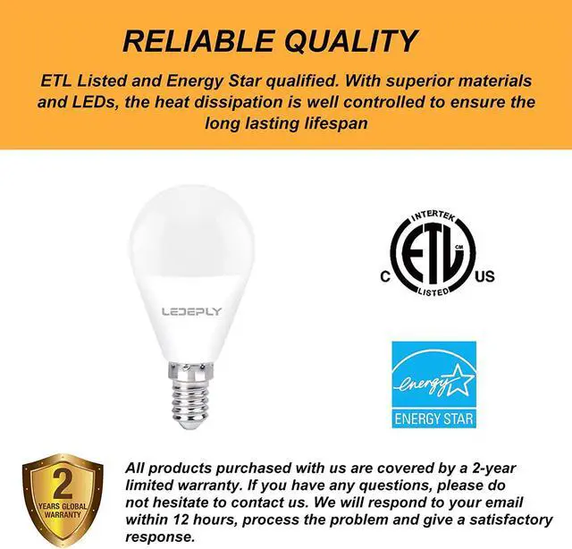 Alt view image 6 of 7 - A15 Ceiling Fan Light Bulbs, Dimmable, E12 Base LED Bulb, 5.5W=40W, Warm White 2700K, 500 Lumen, LED Light Bulb, 6 Pack, LEDEPLY