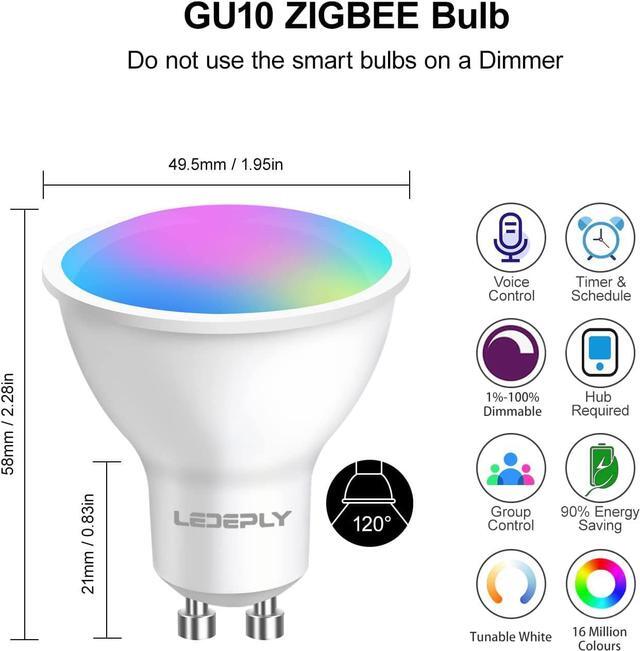 Alt view image 6 of 7 - Zigbee GU10 Smart Bulbs, Compatible with Hu*e*, Alexa & Google & ConBee (Hub Required), 5W(50W), LED WiFi Bulb, Dimmable, Color Changing &Tunable White, LED Track Light Bulbs, 2 Pack LEDEPLY