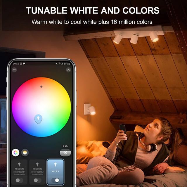 Alt view image 7 of 7 - Zigbee GU10 Smart Bulbs, Compatible with Hu*e*, Alexa & Google & ConBee (Hub Required), 5W(50W), LED WiFi Bulb, Dimmable, Color Changing &Tunable White, LED Track Light Bulbs, 2 Pack LEDEPLY