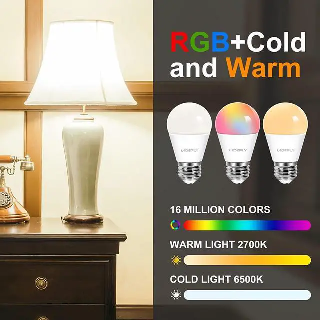 Alt view image 3 of 6 - LEDEPLY Zigbee A15 Smart Bulbs, Compatible with Hue*, Alexa, Google & ConBee (Hub Required), E26, 5W=40W, Color Changing, Dimmable WiFi Light Bulbs, 2Pack