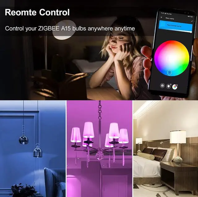 Alt view image 5 of 6 - LEDEPLY Zigbee A15 Smart Bulbs, Compatible with Hue*, Alexa, Google & ConBee (Hub Required), E26, 5W=40W, Color Changing, Dimmable WiFi Light Bulbs, 2Pack