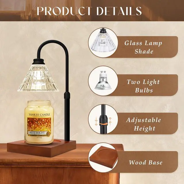 Alt view image 2 of 6 - Candle Warmer Lamp with Dimmer, 2H/4H/8H Timer, Compatible with  Jar Candle, Home Decor Gift for her, Birthday Gift for mom, Home Scented Jar Candles Heater, Black Wood