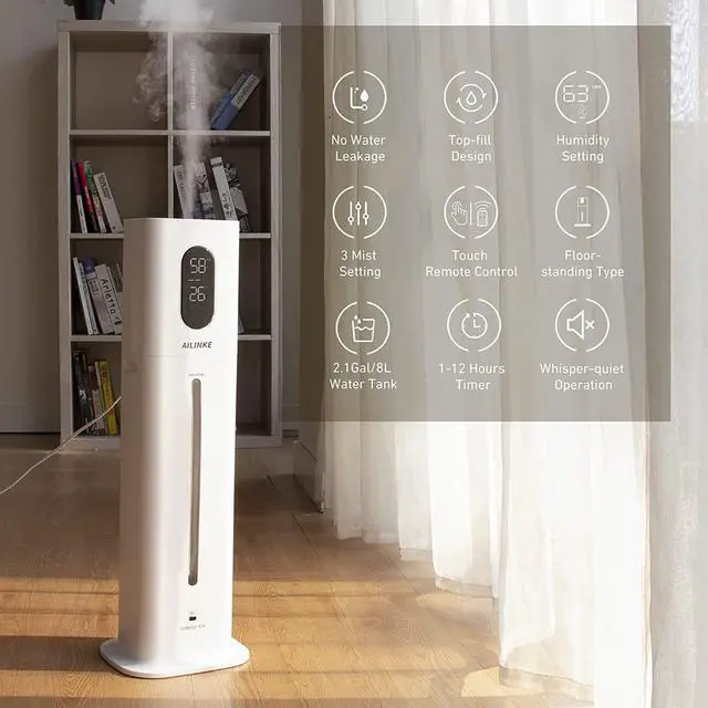 Alt view image 2 of 7 - Humidifiers for Bedroom Large Room, 8L Large Top Fill Humidifier with 3 Speed Humidistat for Baby Kids Adults Home Yoga Sleep