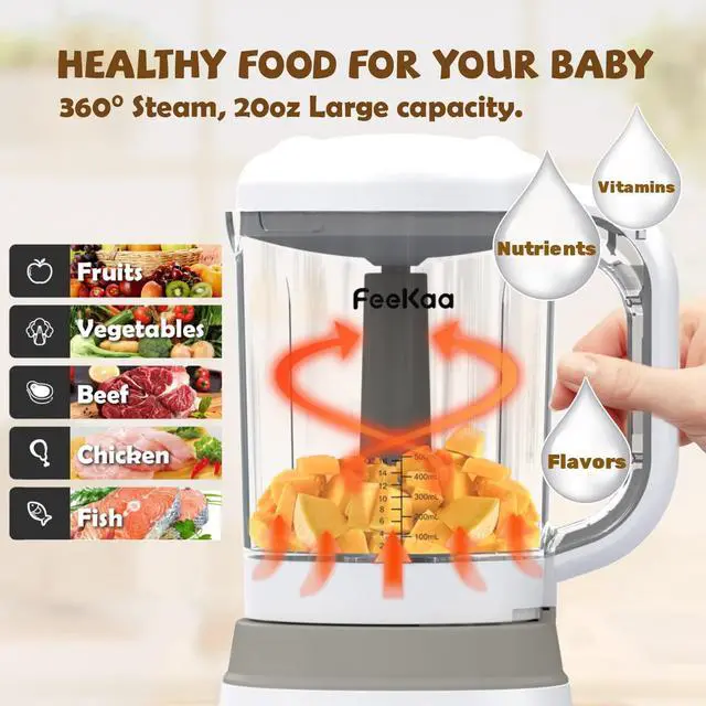 Alt view image 3 of 6 - Feekaa Baby Food Blender, Baby Food Maker Steamer and Blender, 6 in 1 Puree Maker 20OZ Warmer Mills Machine, Self Cleans, Auto Cooking, Gift for Baby Shower, Mom, Kids