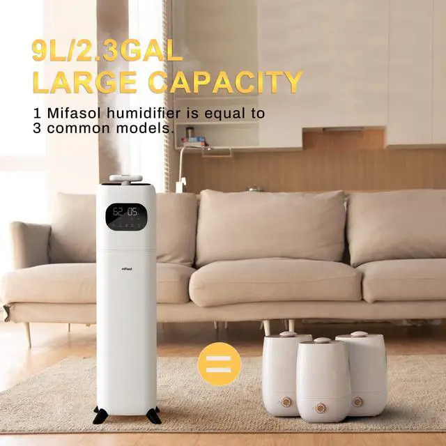 Alt view image 3 of 6 - Humidifiers for Bedroom Large Room, 2.3Gal/9L Quiet Humidifiers for Bedroom with Timer, 360°Nozzle, Aroma Box, 3 Speed Ultrasonic Cool Mist Humidifier with Humidistat for Baby Nursery Yoga Plants