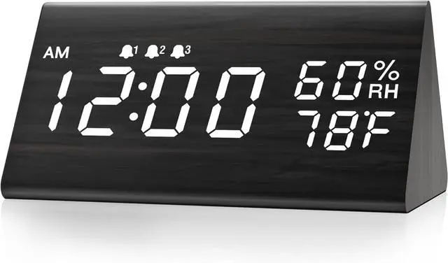 Main image of Wooden Digital Alarm Clock for Bedrooms and Office