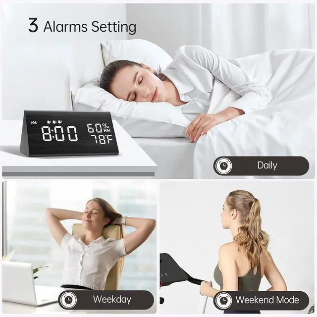 Alt view image 2 of 6 - Wooden Digital Alarm Clock for Bedrooms and Office