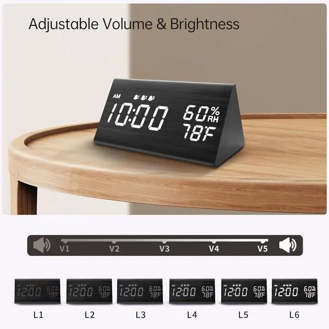 Alt view image 3 of 6 - Wooden Digital Alarm Clock for Bedrooms and Office