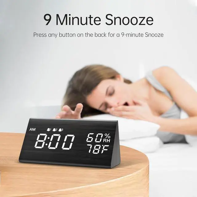 Alt view image 4 of 6 - Wooden Digital Alarm Clock for Bedrooms and Office