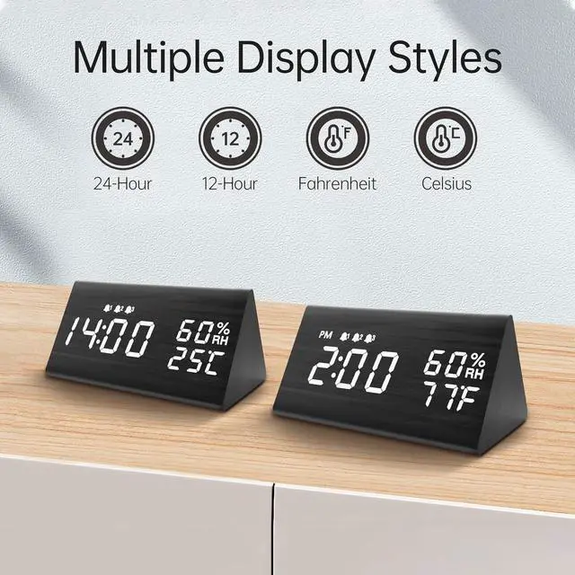 Alt view image 5 of 6 - Wooden Digital Alarm Clock for Bedrooms and Office
