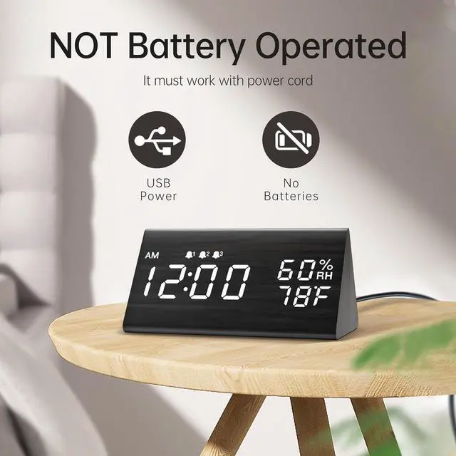 Alt view image 6 of 6 - Wooden Digital Alarm Clock for Bedrooms and Office