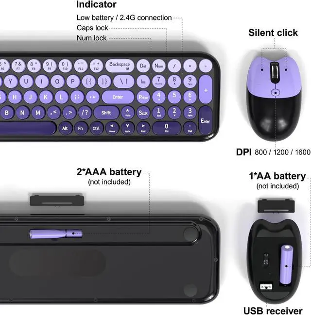 Alt view image 4 of 6 - Wireless Keyboard and Mouse Combo 2.4GHz Colorful Full-Size