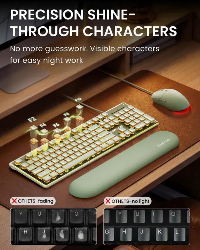 Alt view image 3 of 6 - Wired Keyboard and Mouse Combo with Warm Backlit Pudding Keycaps