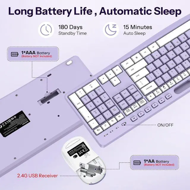 Alt view image 4 of 6 - Purple Wireless Keyboard and Mouse Combo
