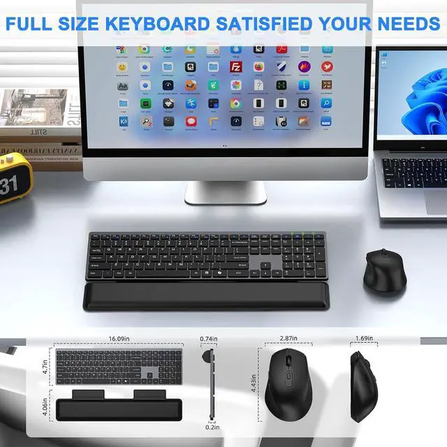 Alt view image 2 of 6 - Wireless Keyboard and Mouse Combo Full Size Silent