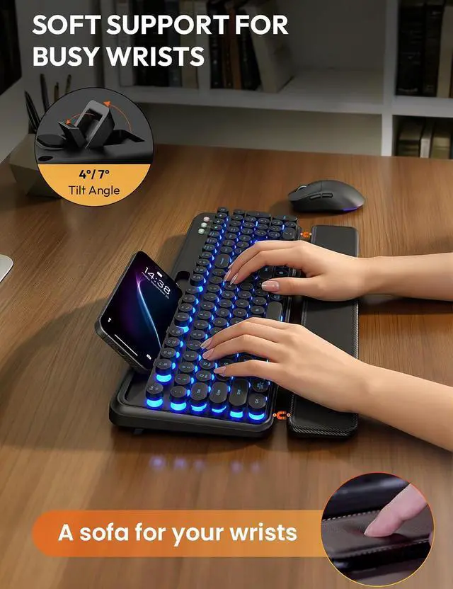 Alt view image 3 of 6 - Wireless Keyboard and Mouse Combo with Magnetic Wrist Rest
