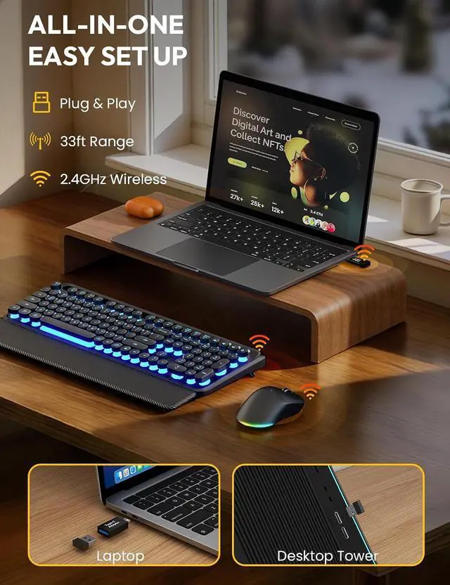 Alt view image 5 of 6 - Wireless Keyboard and Mouse Combo with Magnetic Wrist Rest
