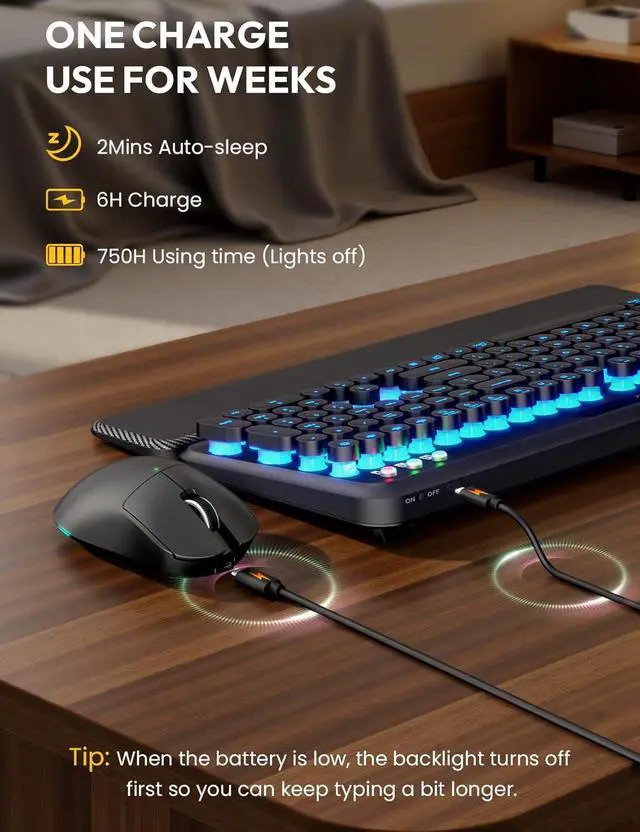 Alt view image 6 of 6 - Wireless Keyboard and Mouse Combo with Magnetic Wrist Rest