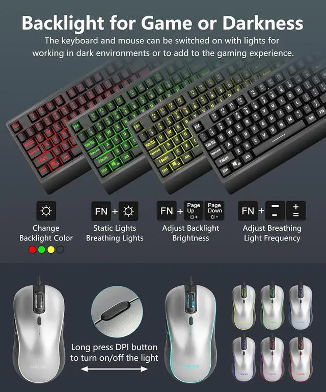 Alt view image 2 of 6 - USB Wired Keyboard and Mouse Combo with Backlit