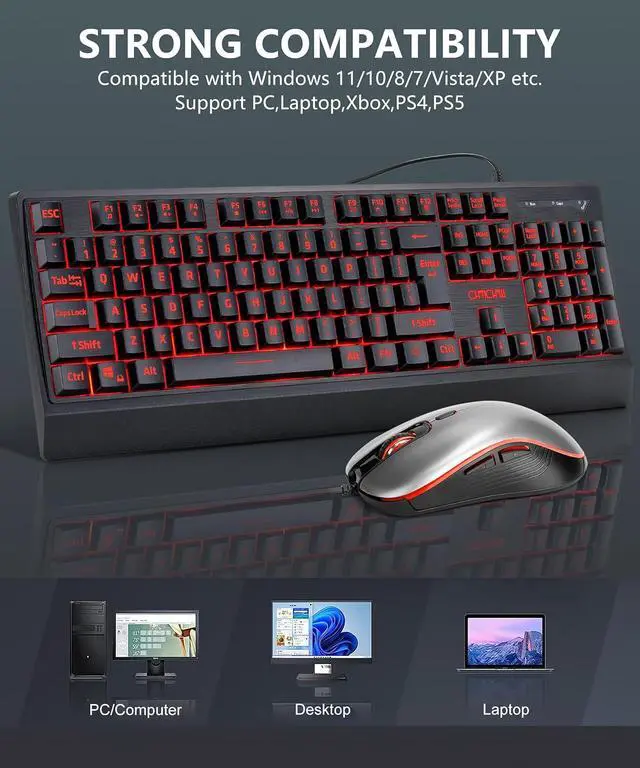 Alt view image 5 of 6 - USB Wired Keyboard and Mouse Combo with Backlit