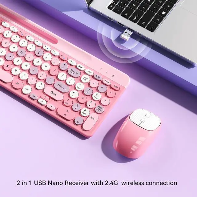 Alt view image 2 of 6 - Retro Wireless Keyboard with Round Keycaps