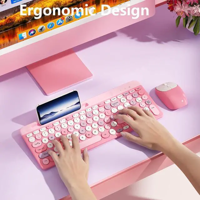 Alt view image 6 of 6 - Retro Wireless Keyboard with Round Keycaps
