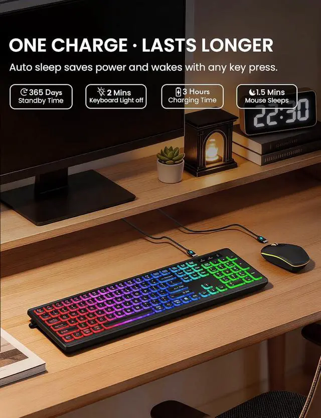 Alt view image 4 of 6 - Wireless Keyboard and Mouse Combo RGB Backlit