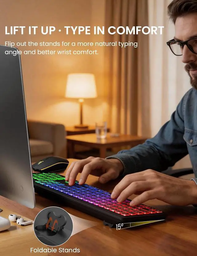 Alt view image 6 of 6 - Wireless Keyboard and Mouse Combo RGB Backlit