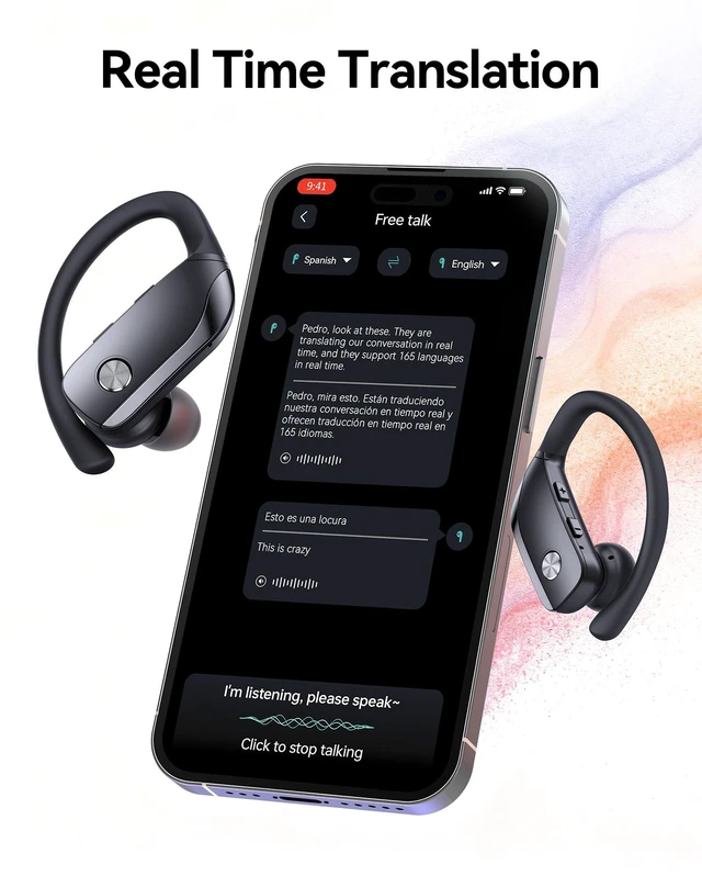 Alt view image 6 of 7 - Ear Buds Wireless Earbuds Bluetooth Headphones with 80H Playtime LED Display Case, Over-Ear Hook with Mic, Stereo Sound, Easy Button Controls, Sports Earphones for Running Workout Gym Black