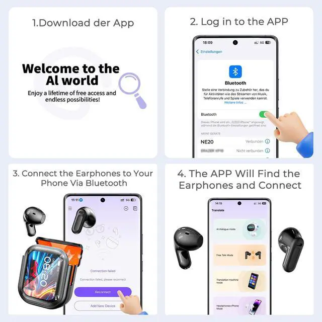 Alt view image 7 of 7 - Translation Earbuds Real Time - 2025 New AI 135 Language Translator Earbuds