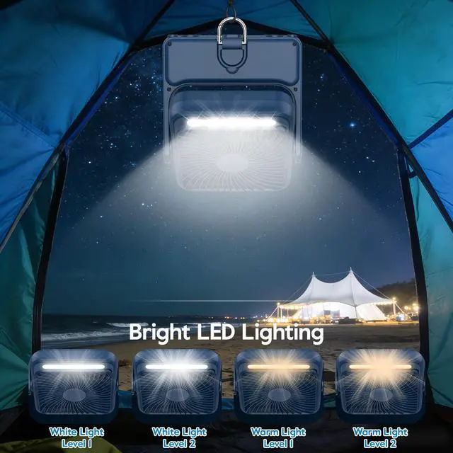 Alt view image 3 of 7 - USB Desk Table Fan 10000mAh 270° Rotation Timer Mode Hook LED Light Magnet