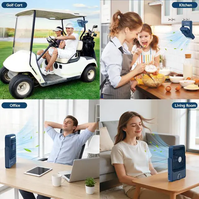Alt view image 4 of 7 - USB Desk Table Fan 10000mAh 270° Rotation Timer Mode Hook LED Light Magnet