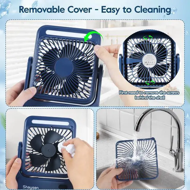Alt view image 5 of 7 - USB Desk Table Fan 10000mAh 270° Rotation Timer Mode Hook LED Light Magnet