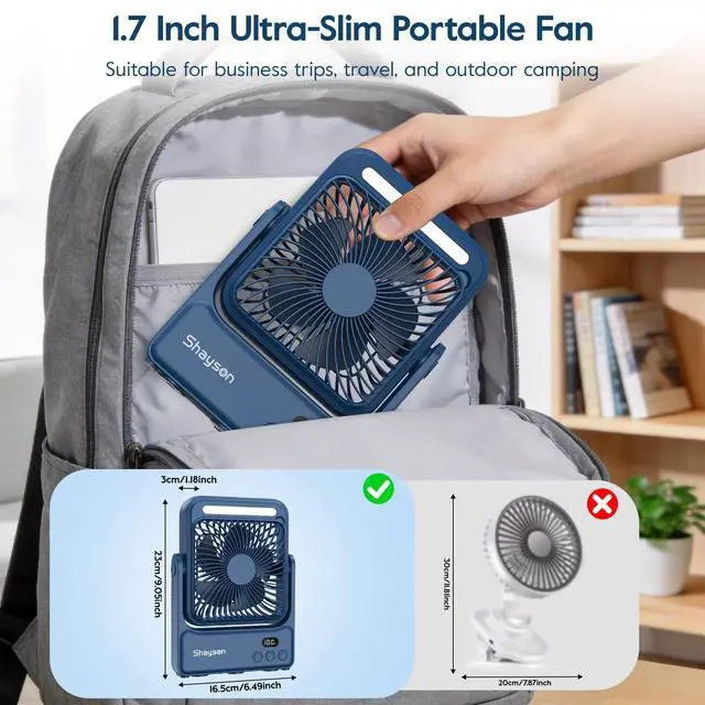 Alt view image 7 of 7 - USB Desk Table Fan 10000mAh 270° Rotation Timer Mode Hook LED Light Magnet