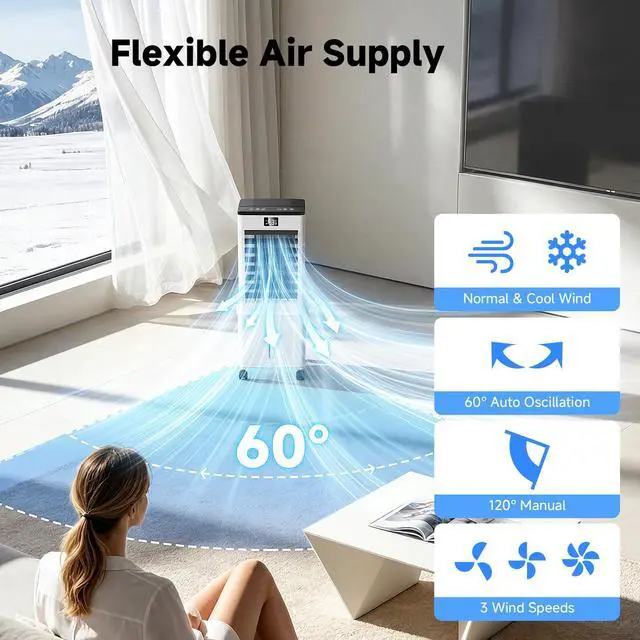 Alt view image 3 of 7 - Portable Air Conditioner with Auto Oscillation