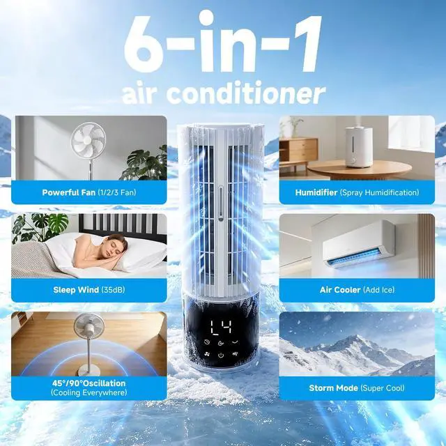 Main image of Portable Air Conditioner Air Cooler 6-in-1 Portable Tower Fan